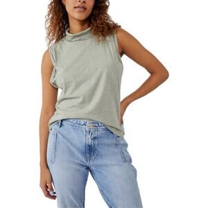 Free People Sage Green Mock Neck Muscle Tank Top XS NWT